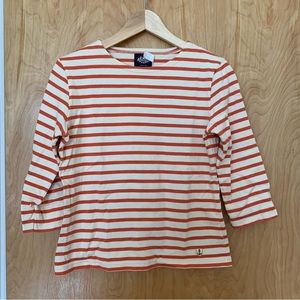Armor Lux 3/4 sleeve Mariniere Breton Stripe top (orange/cream, size Small)